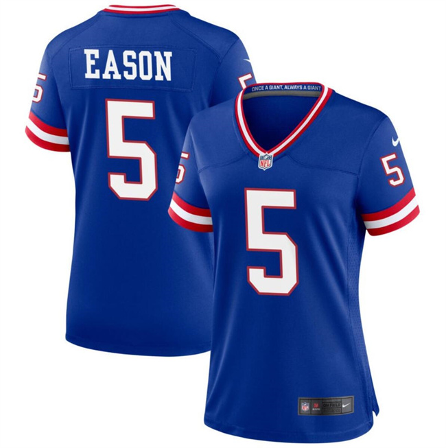 Women's New York Giants #5 Jacob Eason Blue Throwback Football Stitched Jersey(Run Small)